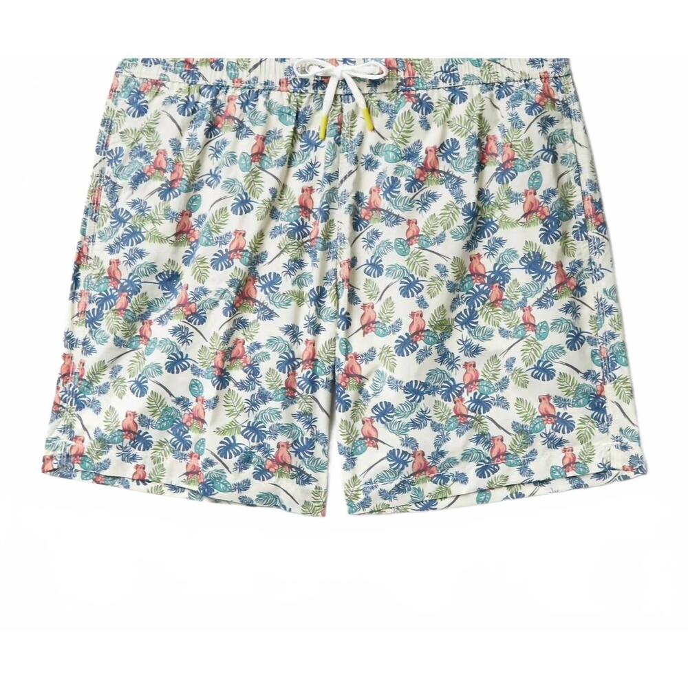 NEW HARTFORD men's parrot print swim short in white multi